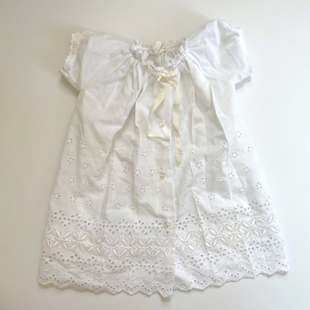 Vintage White Eyelet Lace Baby Dress 6-9 Mo Cottage Baptism Christening Gown‎